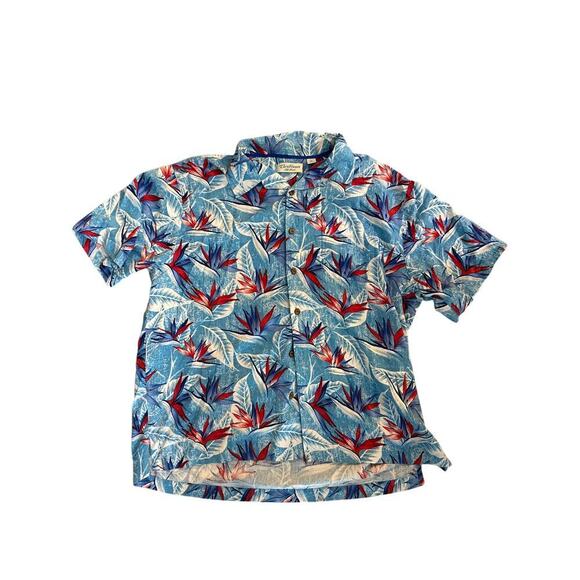 Caribbean Blue Hawaiian Aloha Bird Of Paradise Floral Leaves Shirt Size XL silk - Picture 1 of 7
